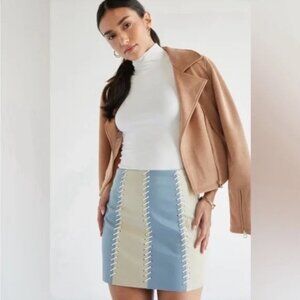 Francesca's Adelyn Vegan Leather Color Block Mini Skirt XS